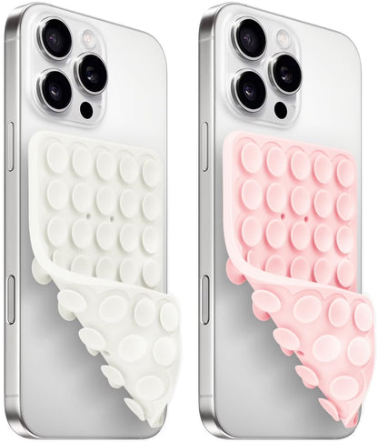 (2 Pack) Silicone Suction Cup Phone Case Mount Double Sided, Sticky Phone Grip with Higher Suction Power for Cell Phone, Hands-Free Phone Accessories for Selfies and Videos, Pink